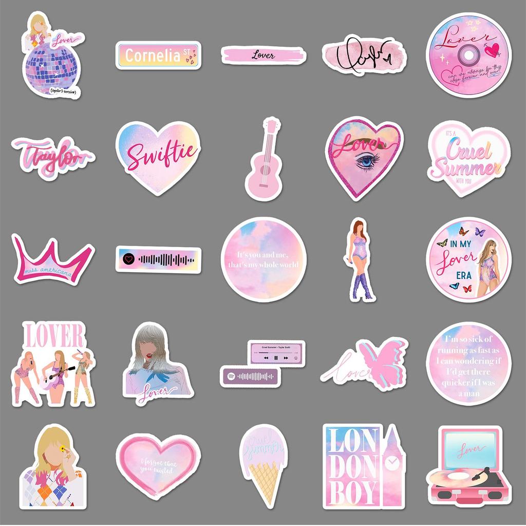 50 Taylor Swift 'Lover' Album Stickers - Pink Romantic DIY Waterproof Journal Decoration