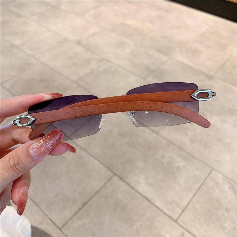 Fashion Sunglasses Men's And Women's Frameless Imitation Wood Grain Mirror Leg Sunglasses