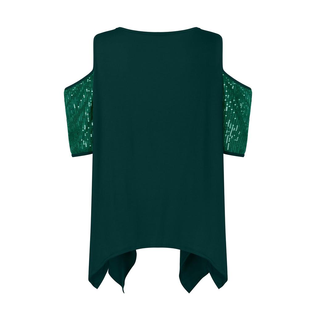 Women's Plus Size Top Short Sleeve Casual Sequin Hollow T-Shirt Pleated Flowy Summer Tops