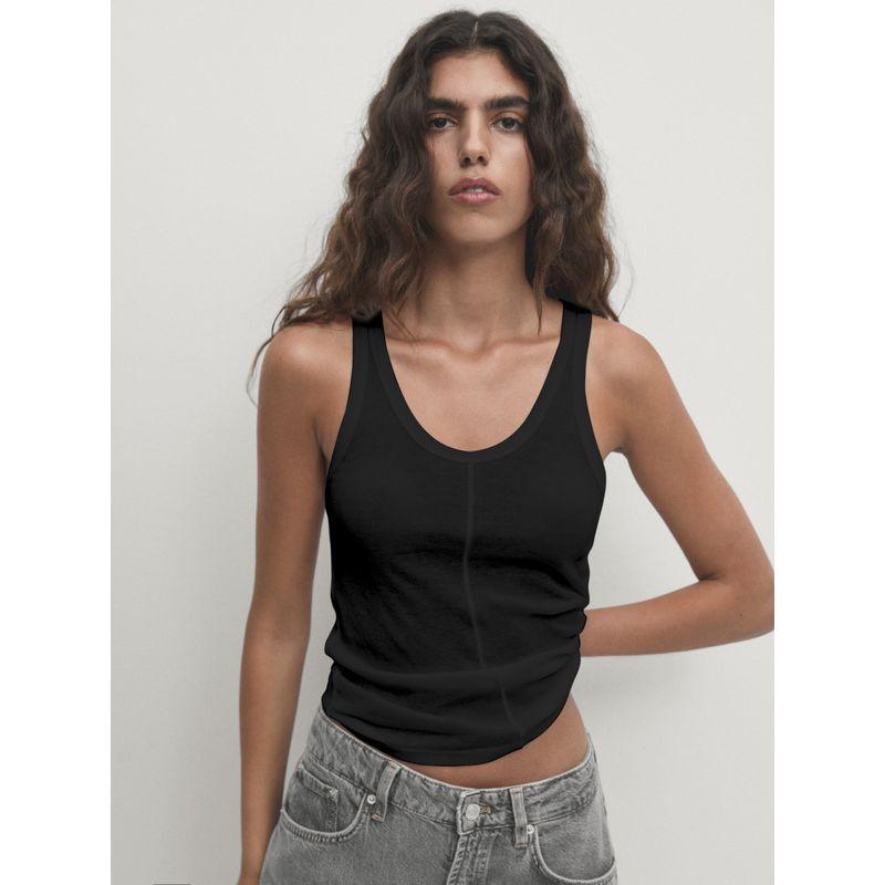 Summer Cotton Women Clothes Shoulder Strap Cotton T-shirt Spaghetti Strap Cami Sexy Xinjiang Long-staple Cotton Organic Black