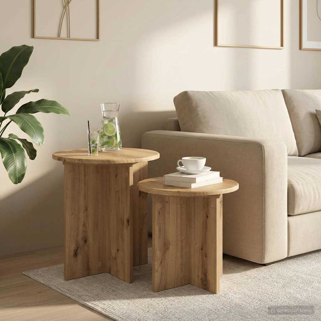 Side Table Set 2 pcs Artisan Oak Wood Based Material