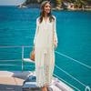 Bohemian Women Long Dress Casual V Neck Solid Color Lace Tassel Large Size Lady Dress