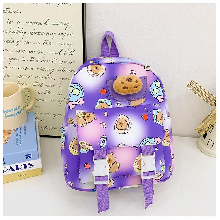 

School bag new bag kapibara cute cartoon children school bag boys and girls backpack фіолетовий