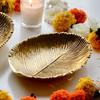 Metal Small Leaf Shape Tray For Home Décor, Gifting Item, Golden - 8 Inches