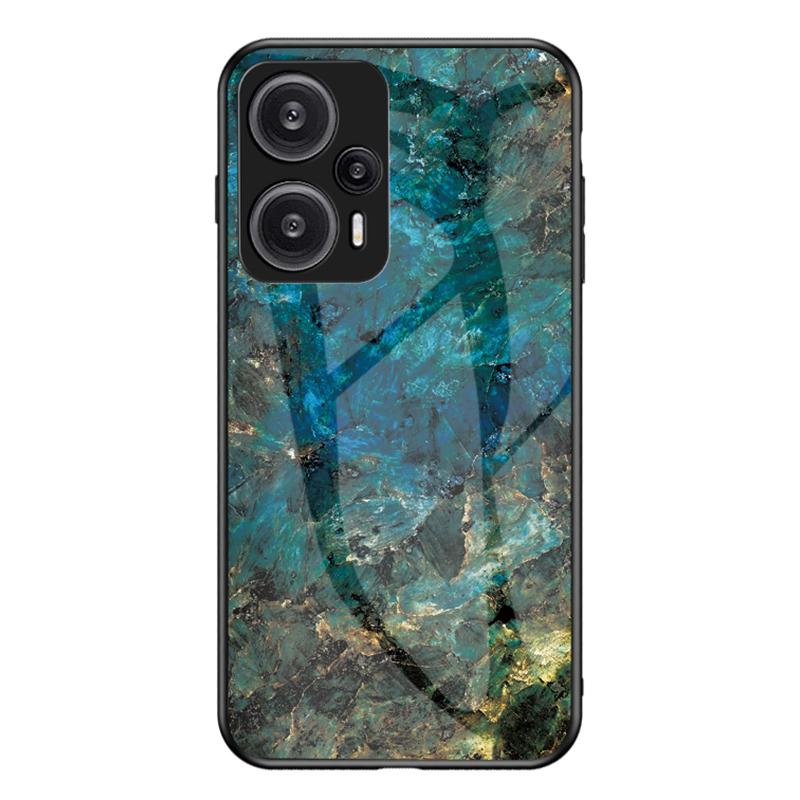 

For Xiaomi Redmi Note 12 Turbo/Poco F5 5G Anti-Drop Phone Case Marble Pattern Tempered Glass+PC+TPU Cover Emerald Marble