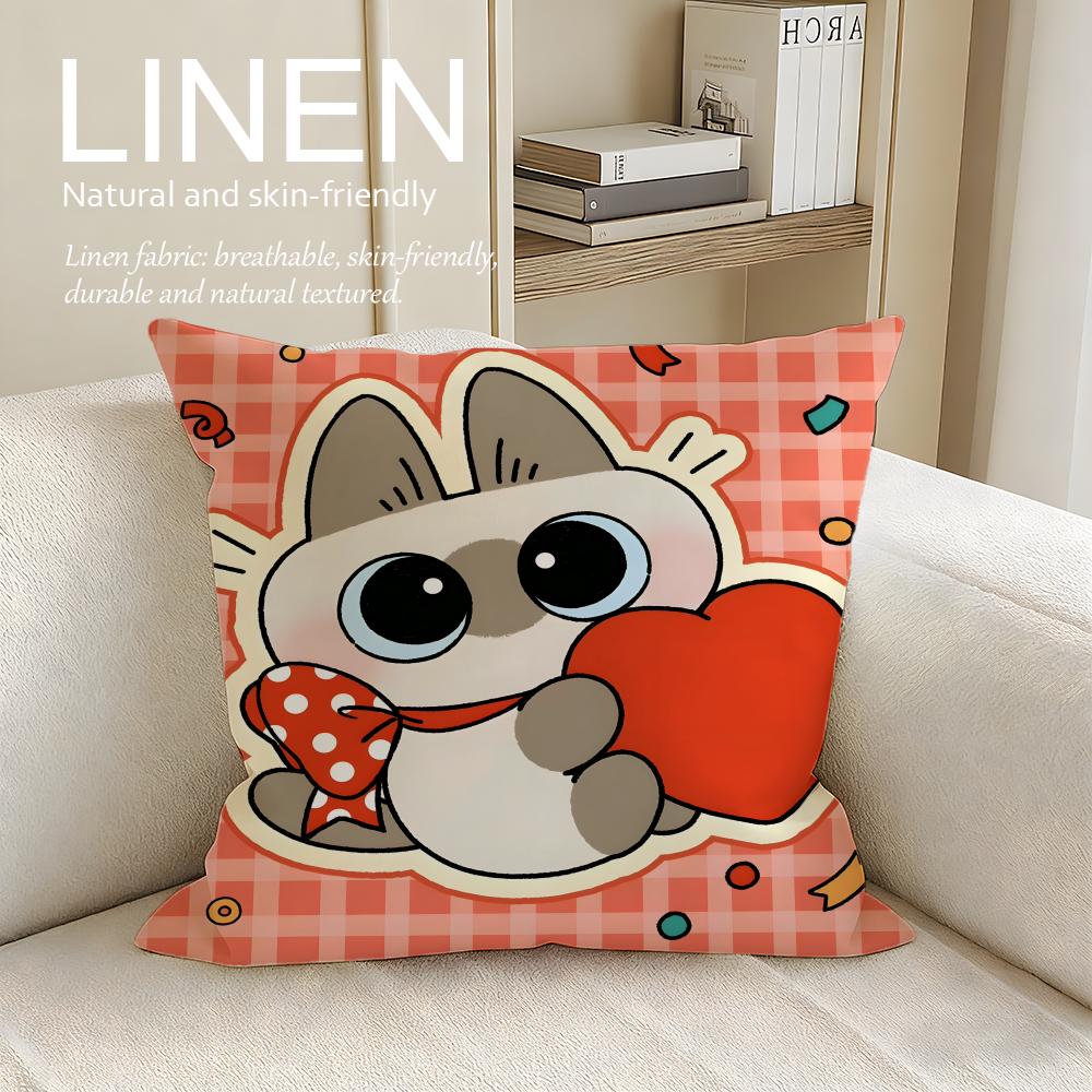Cute Siamese Cat Azuki Cushion Cover Pillowcase Set Pcs x x Breathable Washable Sofa Cushion Cover