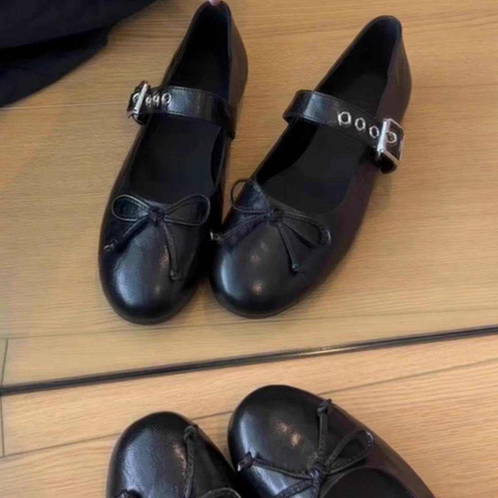 Sheepskin version~ leather flat-bottomed bow light mouth ballet single shoes women's 2025 new French retro Mary Jane shoes