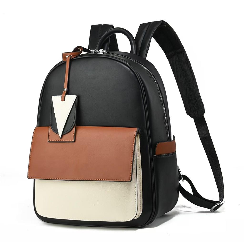Zaino Studente Splicing Bicolore Elegante Grande Capacità Alla Moda Borsa in PU