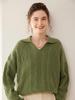 Women's Thick Three-Strand Twisted Cashmere Knit Sweater, Long Sleeve, Polo Collar, Loose Fit, Soft & Skin-Friendly.