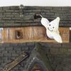 Halloween Light-Up House Ornament, Resin Building with White Figures and Gourd Motifs for Seasonal Display Scenes