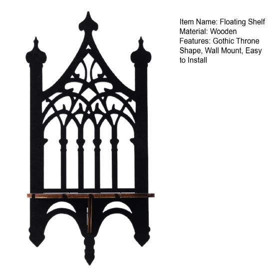 Gothic Throne Wall Floating Shelf Black Wooden Wall Mount Display Shelf Decoration Living Room Bedroom Bathroom Storage Rack