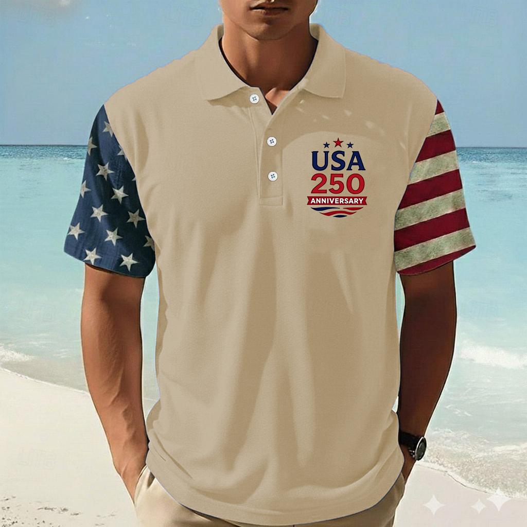 Men's Loose And Casual Flag-print T-shirt, Short Sleeve Shirt