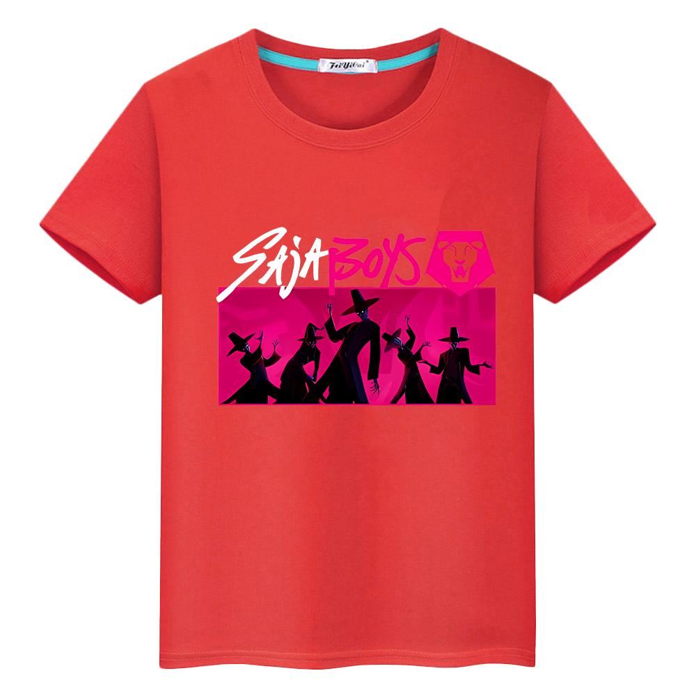 Saja Boys Print Kawaii Tees 100%Cotton Cute Tops Y2k Kpop Demon Hunters T Shirt for Kids Boy 10year Anime Short Girls Clothes