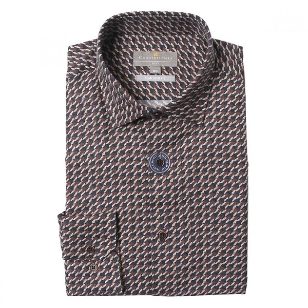 Countess Mara 100 Cotton Hound Print Brown Semi Slim Shirt Cdh3c23001i008d 110