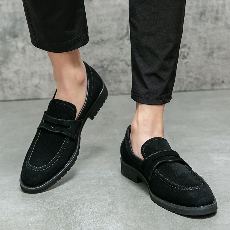 Fashion British Style Retro Brown Men's Leather Casual Shoes High-end Suede Leather Shoes Thick Soled Men's Loafers Trendy New Styles