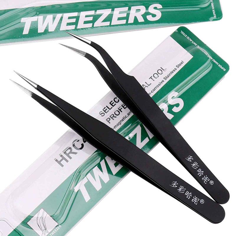 1/2Pcs Anti-Static Metal Tweezers Set Pointed Curved Tweezer Precision Maintenance Industrial Tool Electronics Repair Tools