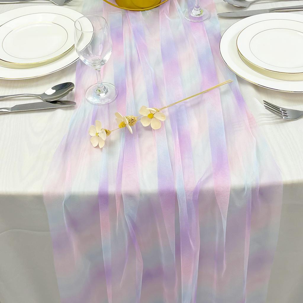 Rainbow Gradient Gauze Table Runner,sheer Mesh Dining Table Decoration for Wedding Bride Shower Brithday Party