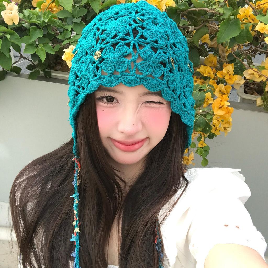 Spring And Summer New Products, Hand-Crocheted Hollow Flower Headgear, Women'S Ethnic Style Fringed Knitted Pullover Hat