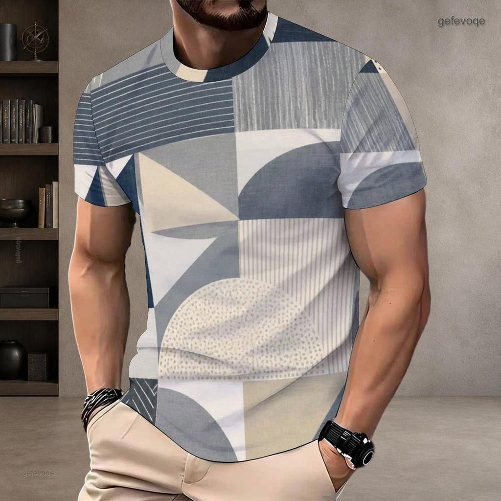 Herren Plus Size Rundhals Kurzarm Geometrisch Bedrucktes Lässiges T-Shirt