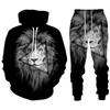 Trend Animal The Lion 3D Print Men's Tracksuit Sets Casual Hoodie And Pants 2pcs Sets Oversized Sweatshirt Fashion Men Clothing