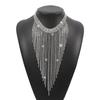 Korean Style Long Tassel Necklace Geometric Clavicle Chain Elegant Full Rhinestone Necklace  Women
