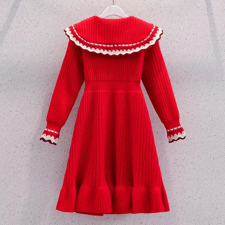 Strickkleid für Mädchen - Frühling/Herbst Kinder Revers Prinzessinnenrock