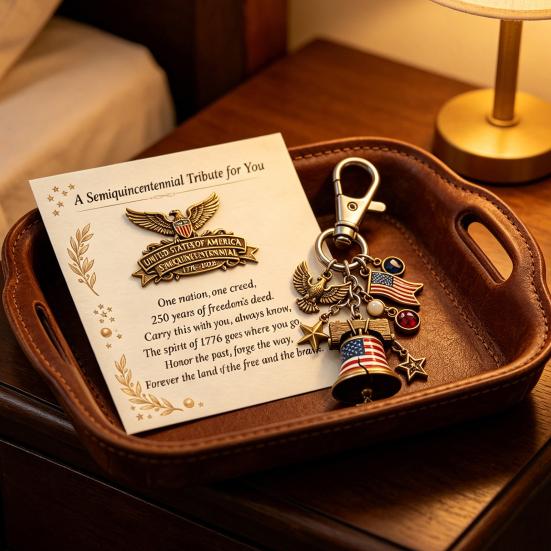 Keychain Brooch Dual-Purpose Metal Craftsmanship 250th Anniversary Commemorative Model Owl Star Bell US Flag Charm Keychain