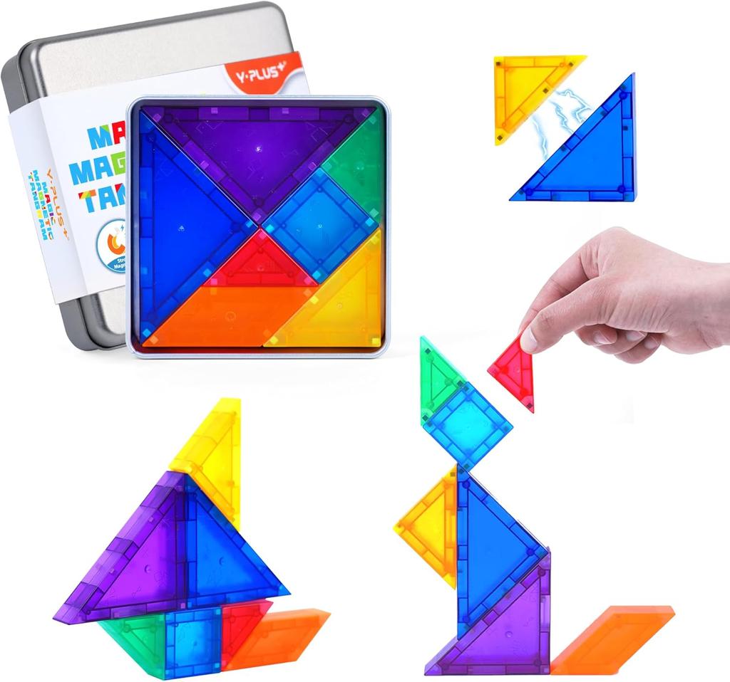 YPLUS Tangram Magnetic - Curious and Fun Travel Game for Children from 4, IQ Games, Airplane Gadgets, Perfect Party Bag, Safe and Easy to Carry
