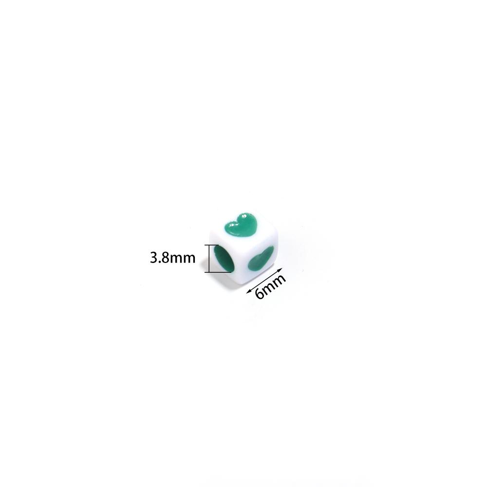 100Pcs 6mm Acrylic Drop Oil Beads Colorful Heart Pattern Square Loose Beads For DIY Bracelets Phone Chains Jewelry Supplies