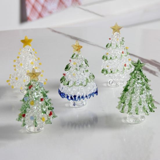 Glass Juletre Mini Bordplate Juletre Figur med Stjerne Topp for Vinterferie Bord Kappe Hylle Hjemmedekorasjon