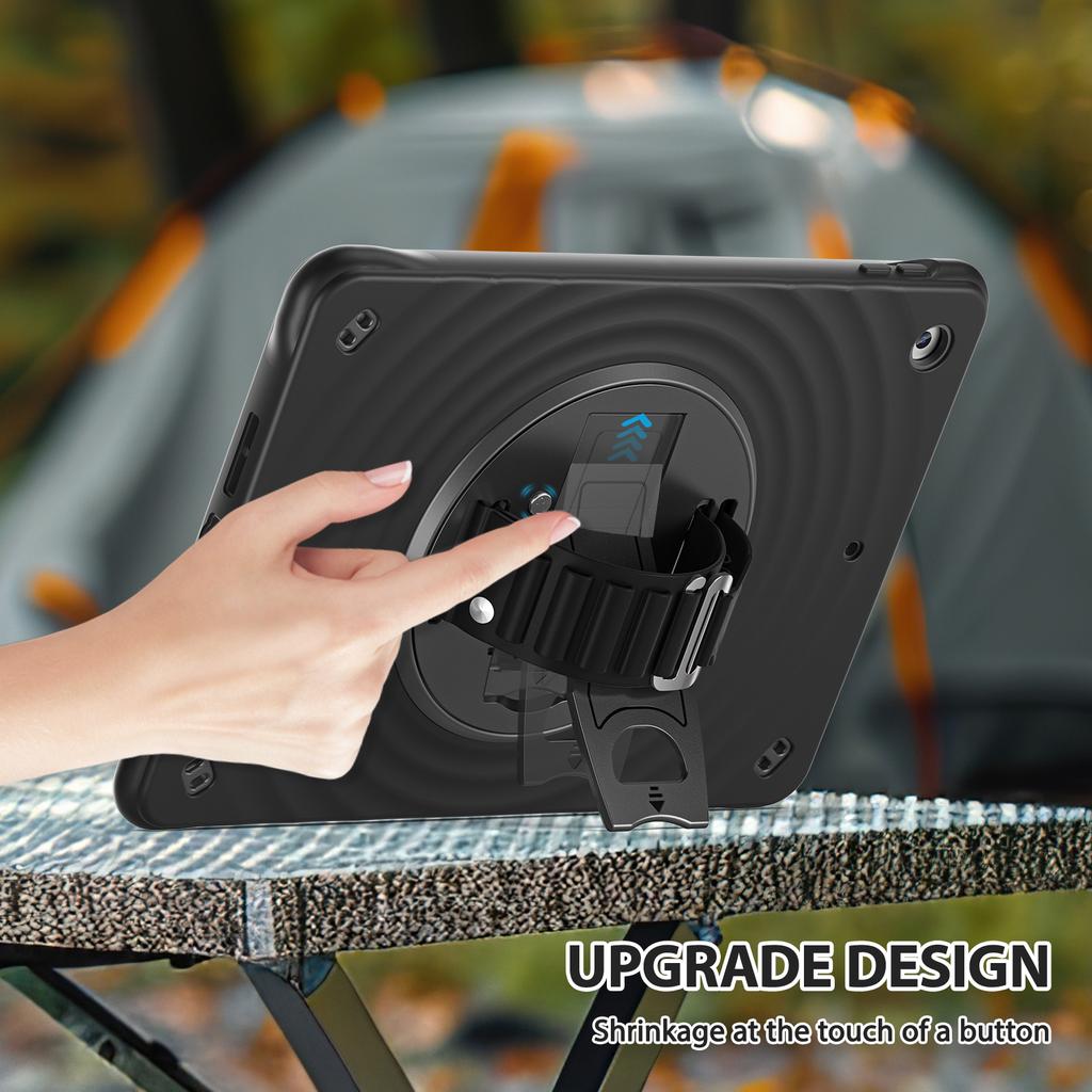 For iPad 10.2 (2021)/(2020)/(2019) Case Hand Strap Kickstand TPU+PC+Silicone Tablet Cover