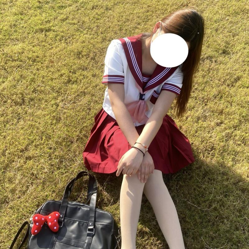 Authentic Japanese Sailor Suit: Red Collar, White Three-Stripe Academy Style School Uniform Costume Set for Women
