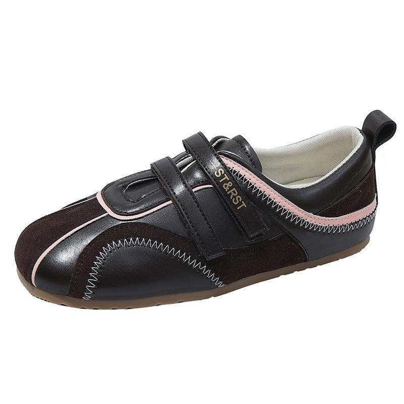 

2025 осень новые туфли Мэри Джейн спортивного стиля на плоской подошве с застежкой-липучкой и перфорацией, женские летние универсальные повседневные туфли для моральной подготовки, тренд 40 коричневый