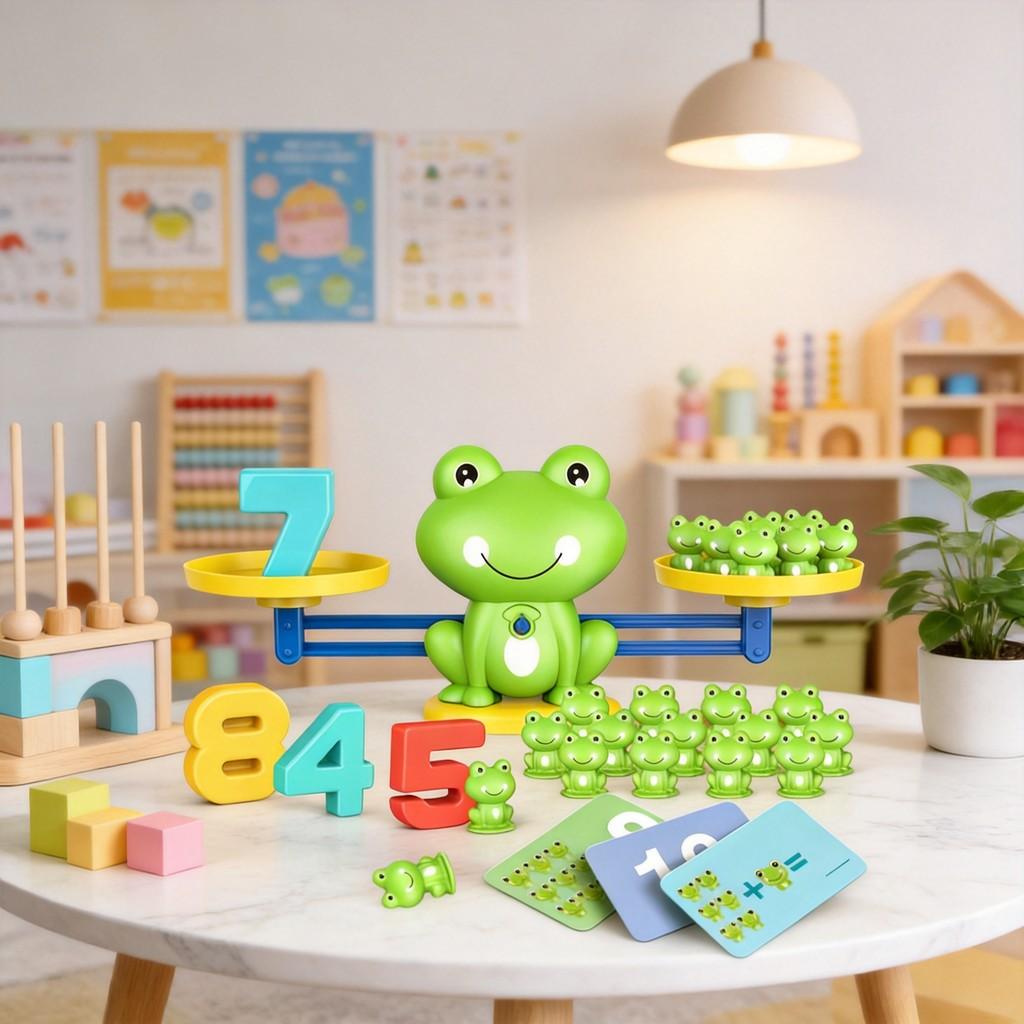 Stielspielzeug für Kinder Pädagogisches Gleichgewichtsspiel mit Fröschen und Zahlen