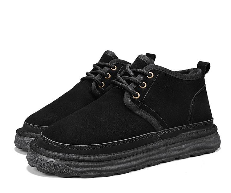 

New winter velvet thickened cotton shoes with integrated leather and fur, non-slip thick-soled warm cotton shoes, snow boots. 36 чёрный