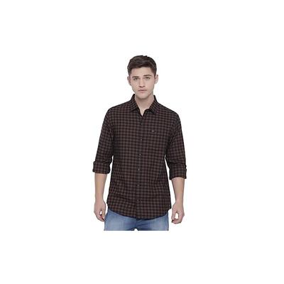 The Indian Garage Co Men' Checkered Slim Fit Casual Shirt (1218Sh0603_Khakhi M102Cm)