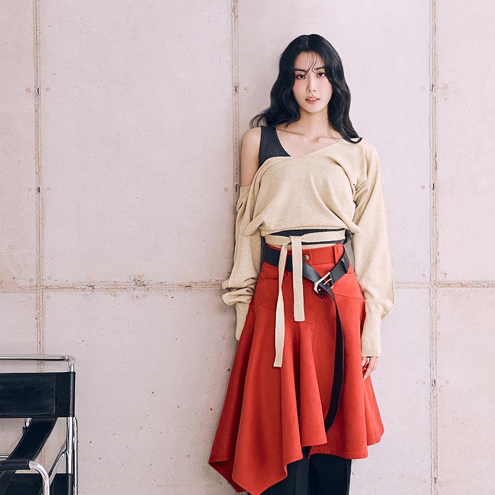 Ibiem Suede Asymmetrical Flare Skirt Emp1Wsk030