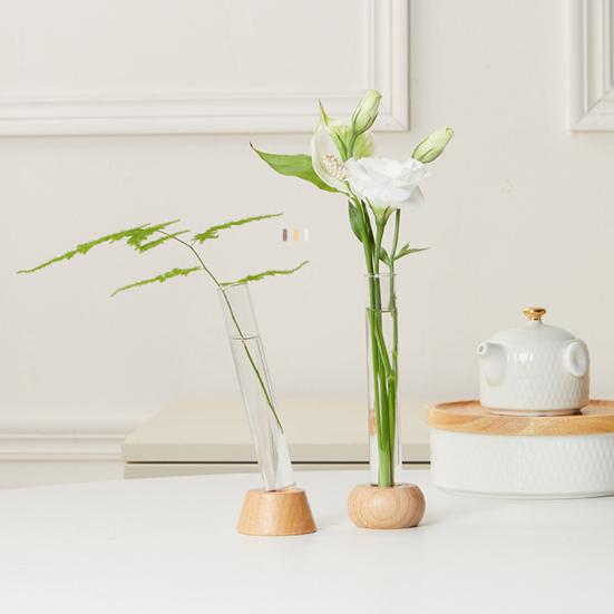 Test Tube Vase Glass Hydroponic Vase with Wooden Stand Desktop Transparent Tube Vase for Plants And Cut Flowers Flower Arrangement
