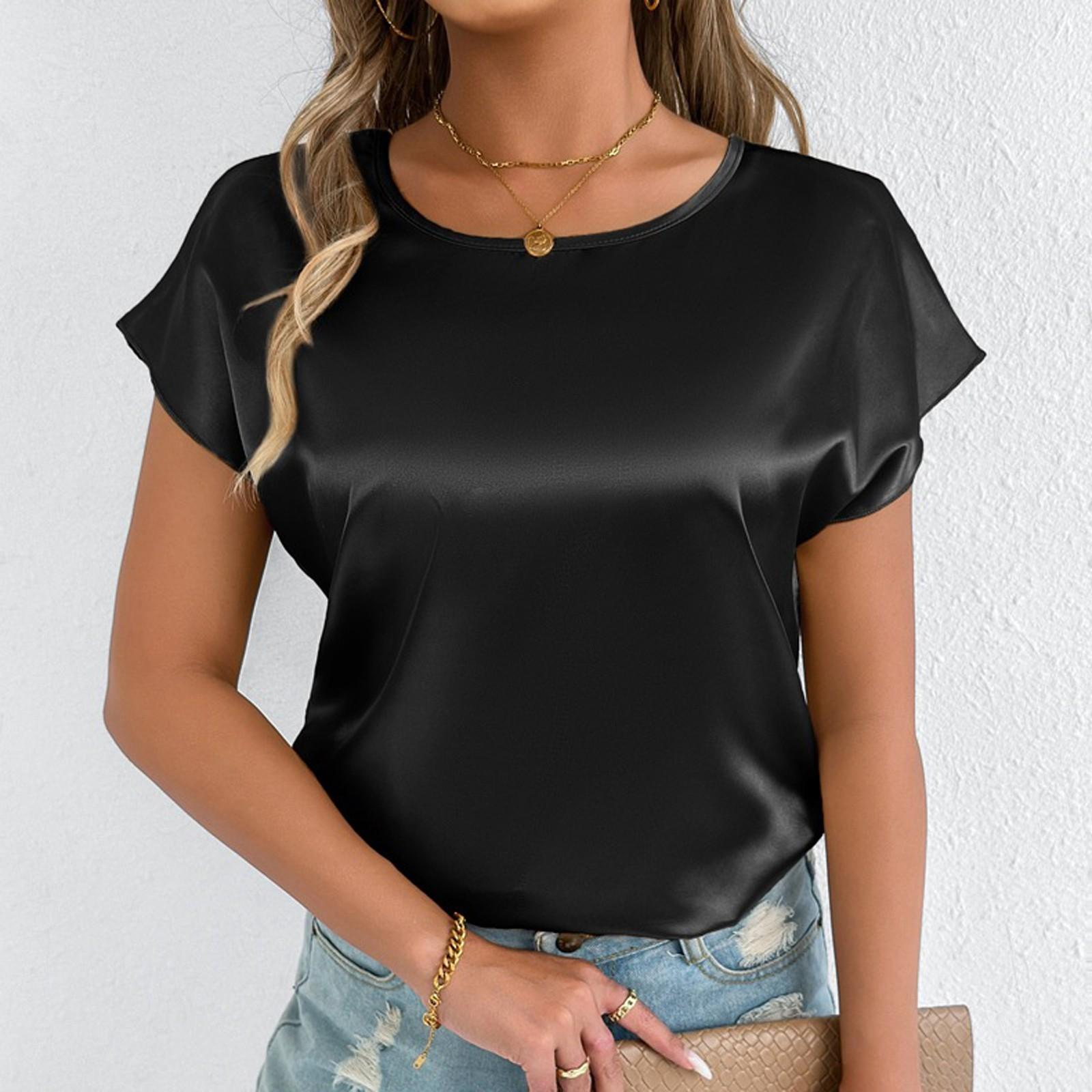 

Women s Fashionable Casual Solid Color Round Neck Short Sleeved Top Short Sleeved Top L