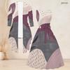 Women Plus Size Geometric Printed Two Piece Set 3 4 Sleeve Cardigan Sleeveless Round Neck Tie Waist Flared Dress