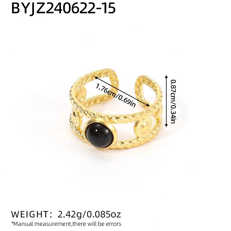 Fashion Stainless Steel Natural Stone Rings For Women Vintage Trend Punk Jewelry Gold Color Opening Ring Christmas Gift