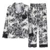 1011 Spring and Autumn New Ink Painting Fashion Loose Pajamas Cardigan Women's Simulation Silk High-end Homewear