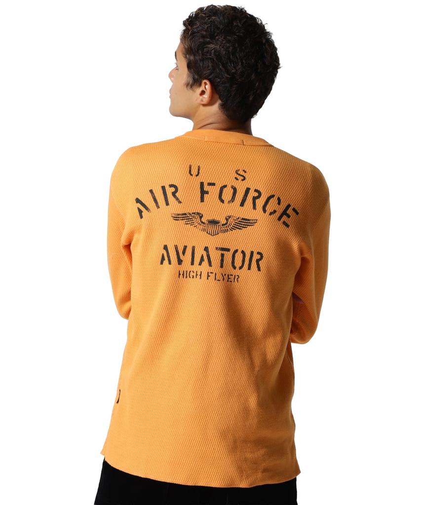 AVIREX HONEYCOMB WAFFLE USAF L/S T-SHIRT M orange 783-5230030