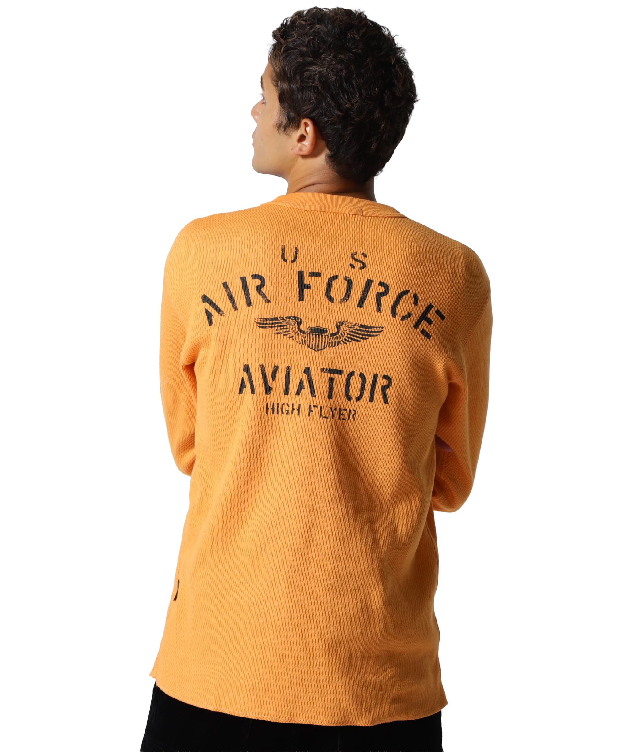 AVIREX HONEYCOMB WAFFLE USAF L/S T-SHIRT M orange 783-5230030