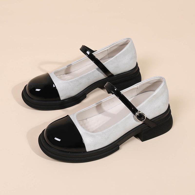 Fashion Mary Jane Shoes Single Shoes Spring and Summer New Thick Sole Simple Women's Shoes Leather French Everything