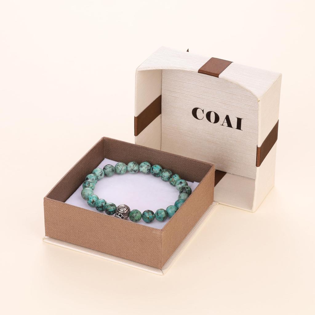 Afrikanischer Türkis Antik-Finish Silber Blitz Schnitzerei Sicherheitsamulett Glück Kraftstein Armband für Männer [KOAI]