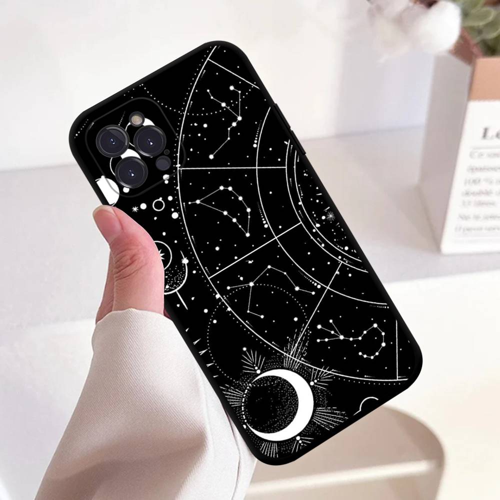 Sonne Mond Wolken Astrologisches Quadrat Mattes Silikon Case Für Iphone17 Air 16 15 14 13 12 11 Pro Max Plus Mattes Basic Abdeckung Case