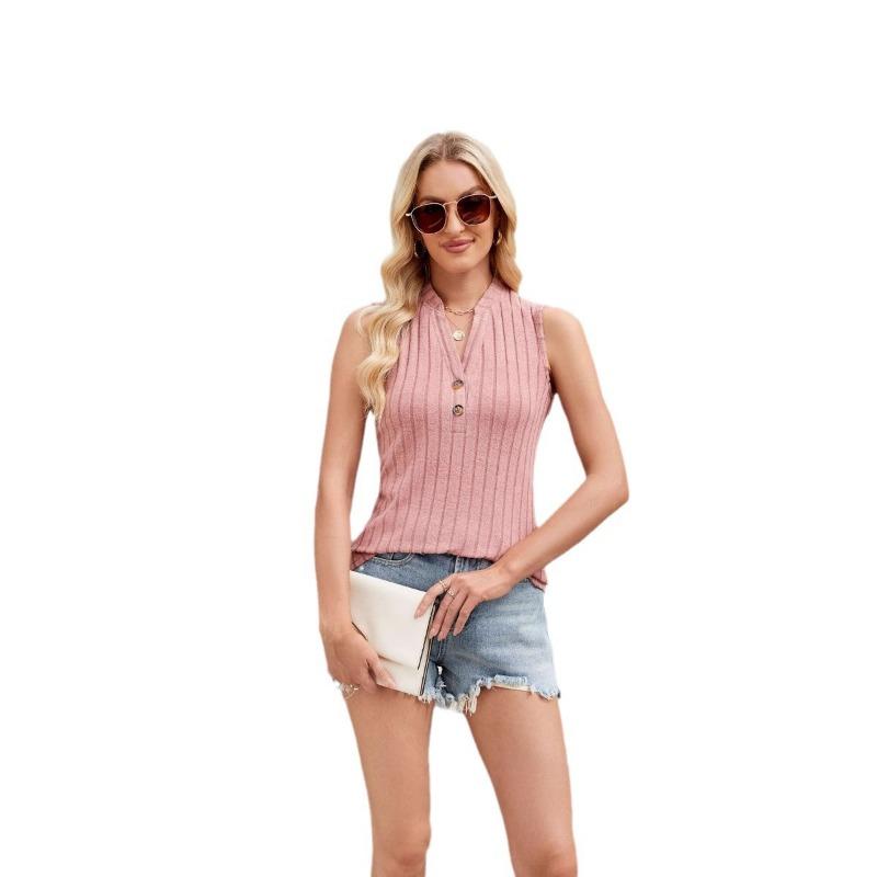 

Весенняя новинка: повседневный однотонный трикотажный жилет без рукавов с V-образным вырезом для женщин XXL розовый