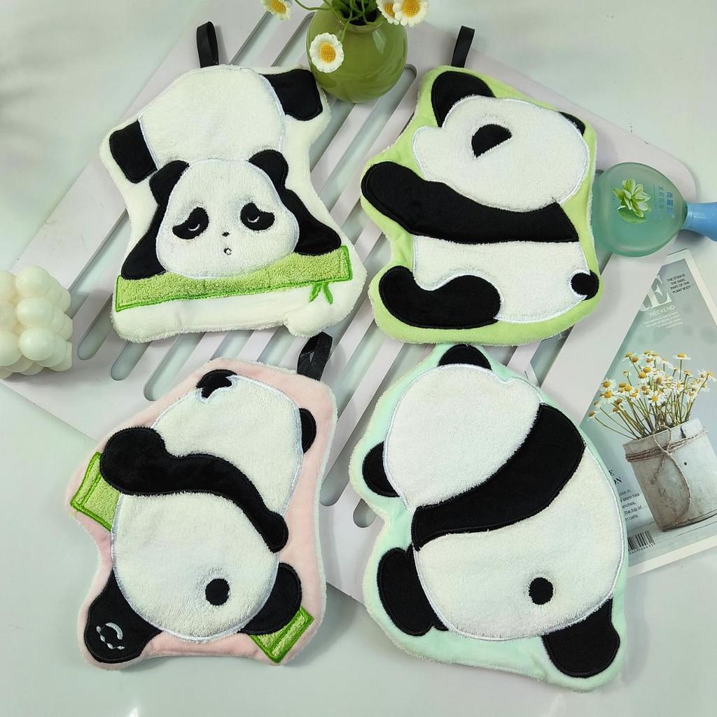 Panda Embroidered Soft Coral Fleece Hand Towel - Water Absorbent Kitchen Cloth