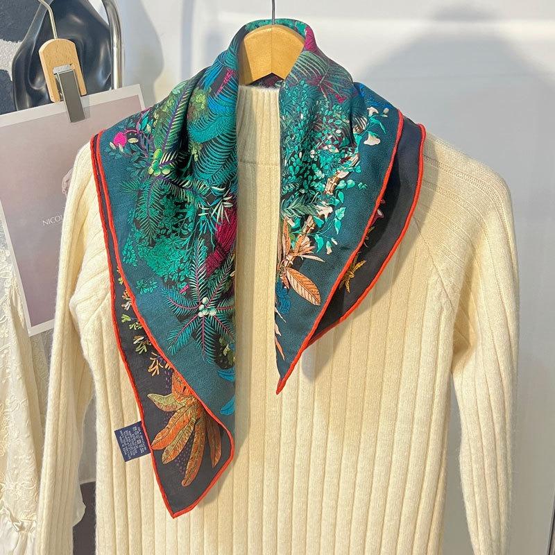 Spring Garden Herringbone Double-sided Printed Silk Scarf Women's Premium Silk Wool Scarf Air Conditioning Shawl